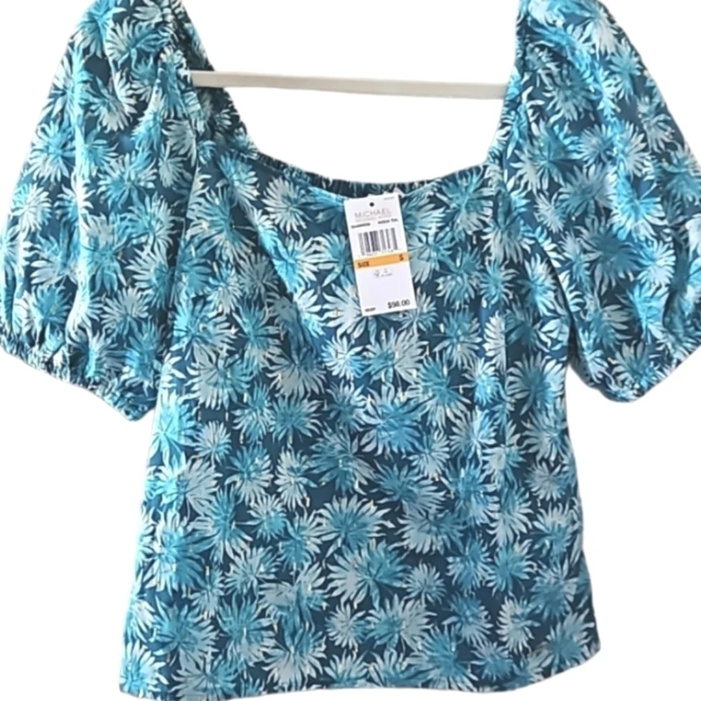 NEW! MICHAEL MICHAEL KORS Floral Mettalic Gold Blouse Top Small.